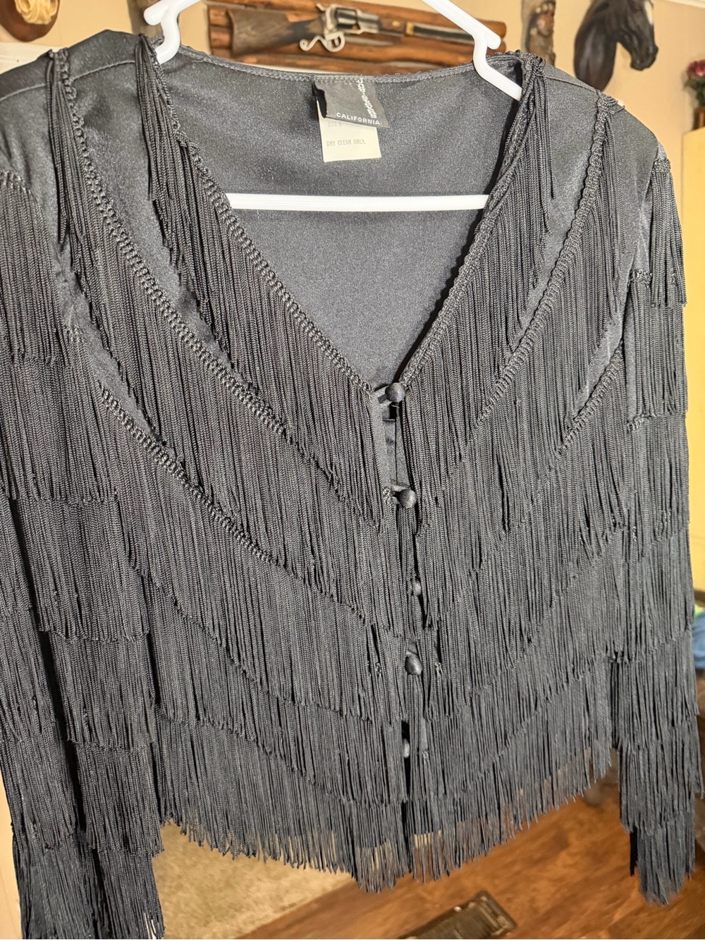 Vintage Fringe Button-Front Sweater Jacket - Black